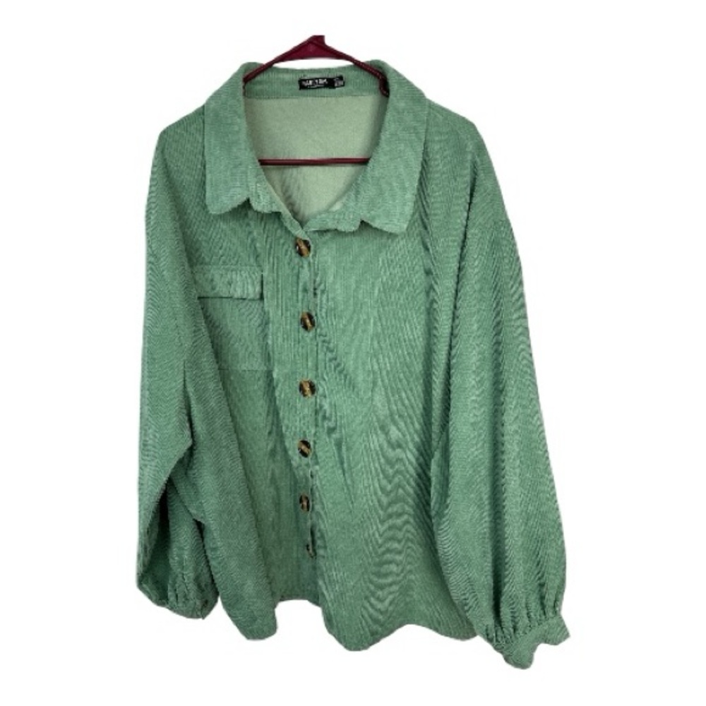 Nasty Gal Women’s Over Sized Green Button Down Corduroy Shacket Top Size 20